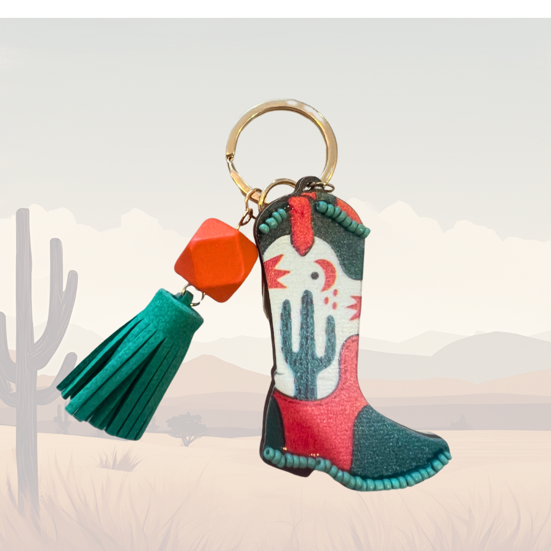 Green Cactus Boot Keychain