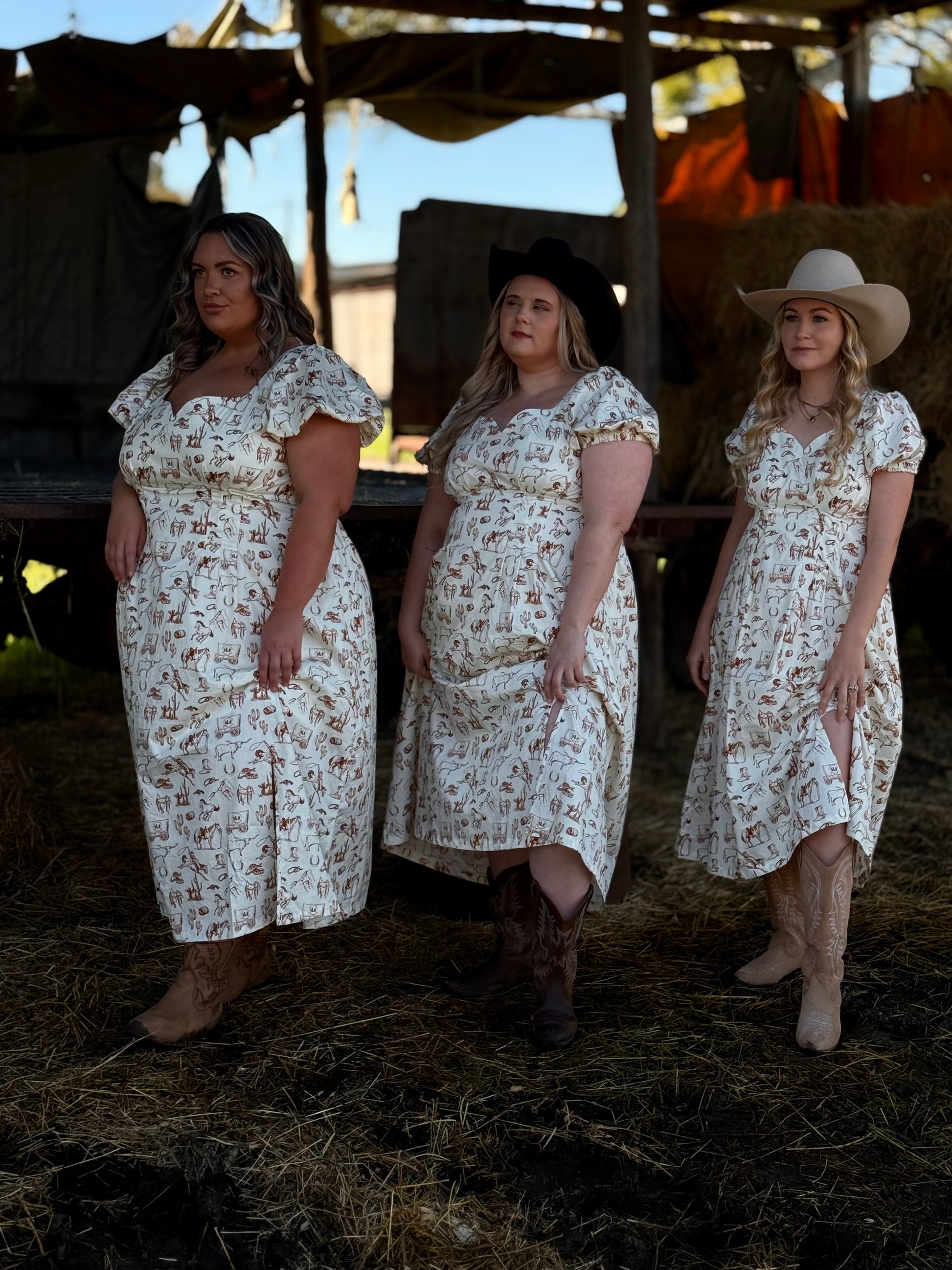 Western Cowgirl Prairie Dress – Country Style Midi