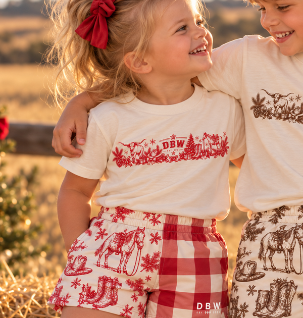 Kids Country Christmas Tee – Red Print