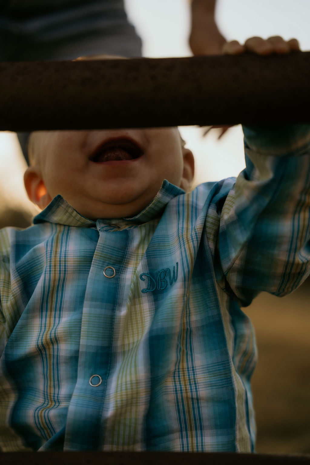 Baby – The River-Gum Blue Green Plaid Arena Romper |Western Cowboy One Piece