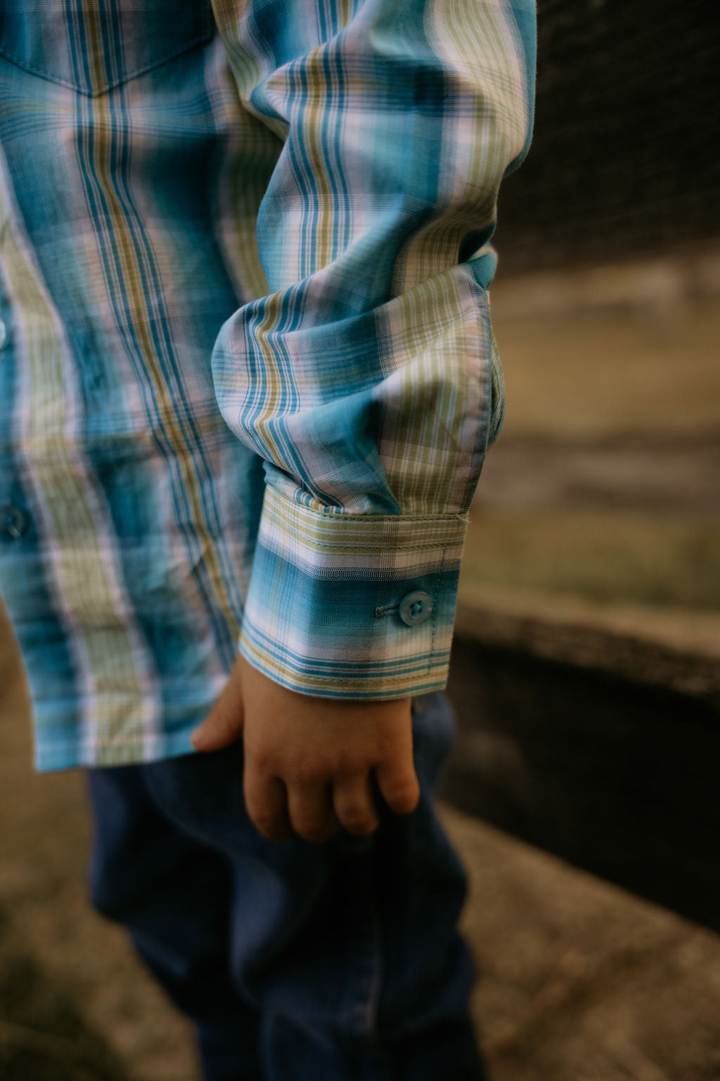 Boys – The River-Gum Blue Green Plaid Arena Shirt | Full Button Cowboy Western Shirt (Kids)
