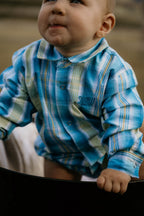 Baby – The River-Gum Blue Green Plaid Arena Romper |Western Cowboy One Piece