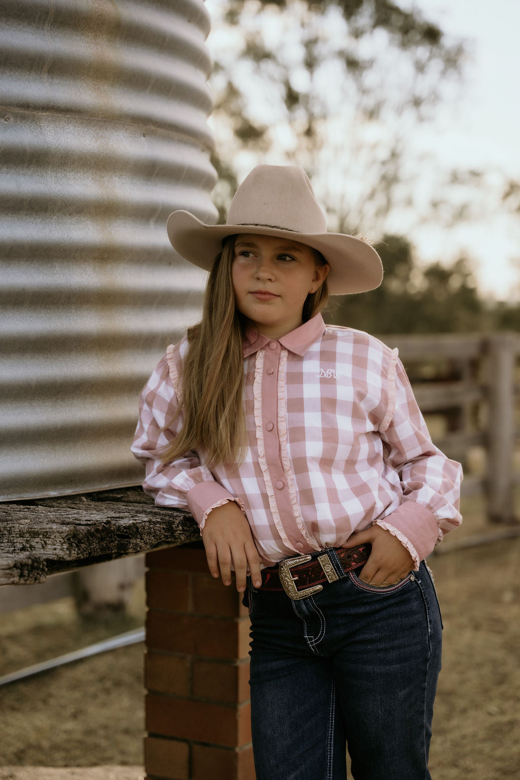 Girls – Bonnie Lou Pink Gingham Ruffle Arena Shirt | Full Button Cowgirl Western Shirt (Kids)