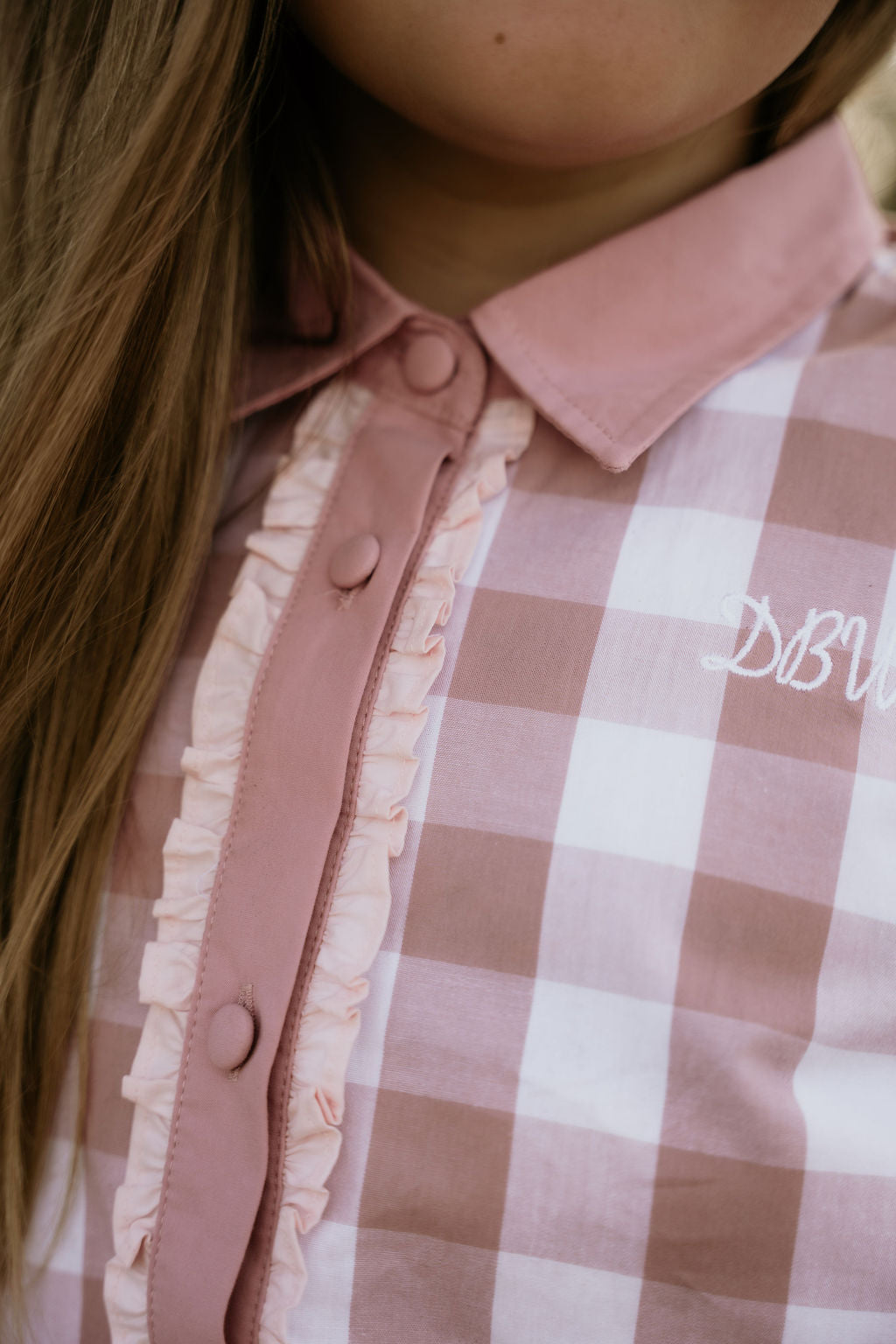 Girls – Bonnie Lou Pink Gingham Ruffle Arena Shirt | Full Button Cowgirl Western Shirt (Kids)