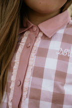 Girls – Bonnie Lou Pink Gingham Ruffle Arena Shirt | Full Button Cowgirl Western Shirt (Kids)