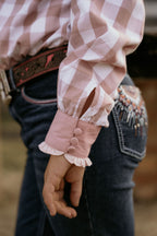 Girls – Bonnie Lou Pink Gingham Ruffle Arena Shirt | Full Button Cowgirl Western Shirt (Kids)
