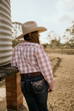Girls – Bonnie Lou Pink Gingham Ruffle Arena Shirt | Full Button Cowgirl Western Shirt (Kids)