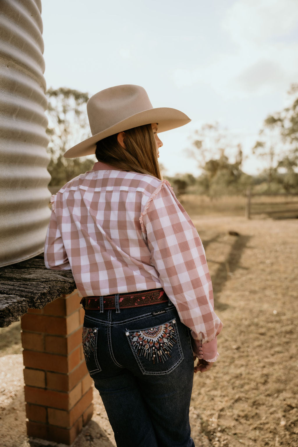 Girls – Bonnie Lou Pink Gingham Ruffle Arena Shirt | Full Button Cowgirl Western Shirt (Kids)