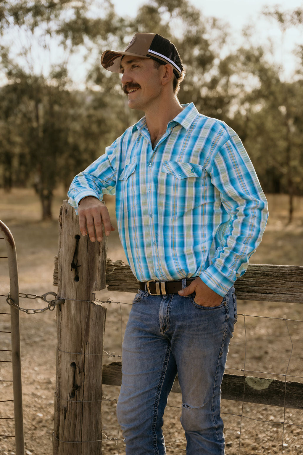 Men's - The River-Gum Blue Green Plaid Arena Shirt | Arena Shirt | Full Button Cowboy Western Shirt