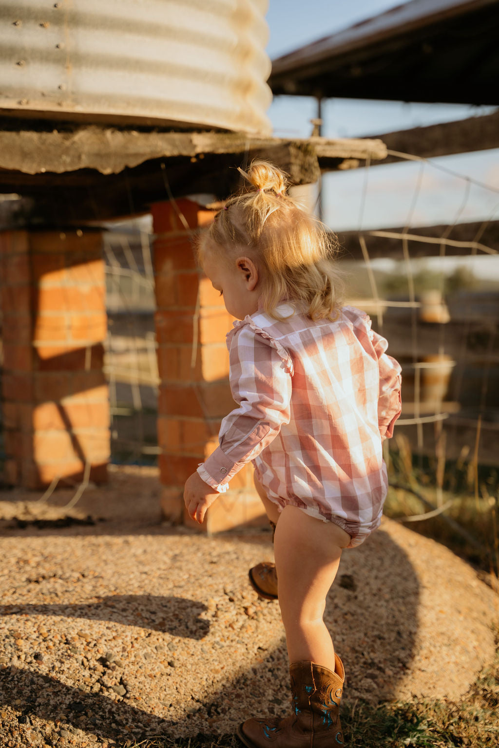 Baby – Bonnie Lou Pink Gingham Ruffle Romper | Western Cowgirl One Piece