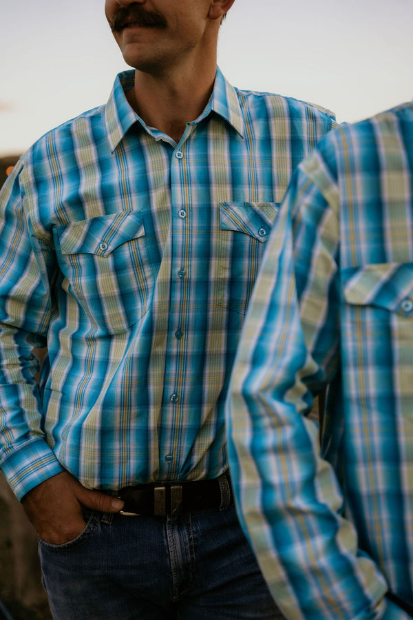 Men's - The River-Gum Blue Green Plaid Arena Shirt | Arena Shirt | Full Button Cowboy Western Shirt