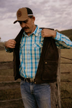 Men's - The River-Gum Blue Green Plaid Arena Shirt | Arena Shirt | Full Button Cowboy Western Shirt