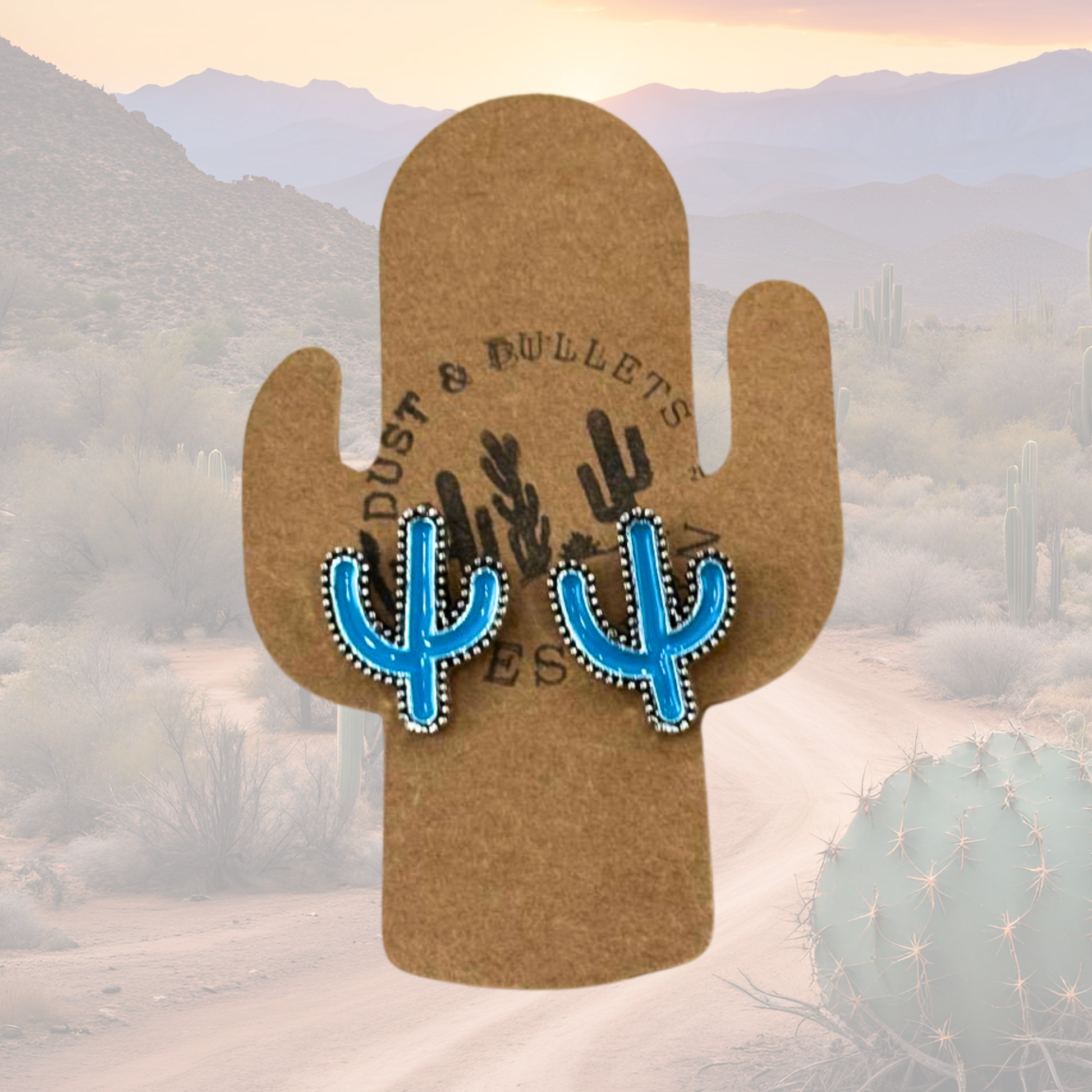 Vintage Cactus Flower Turquoise Stud - Western Style Earring