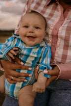 Baby – The River-Gum Blue Green Plaid Arena Romper |Western Cowboy One Piece