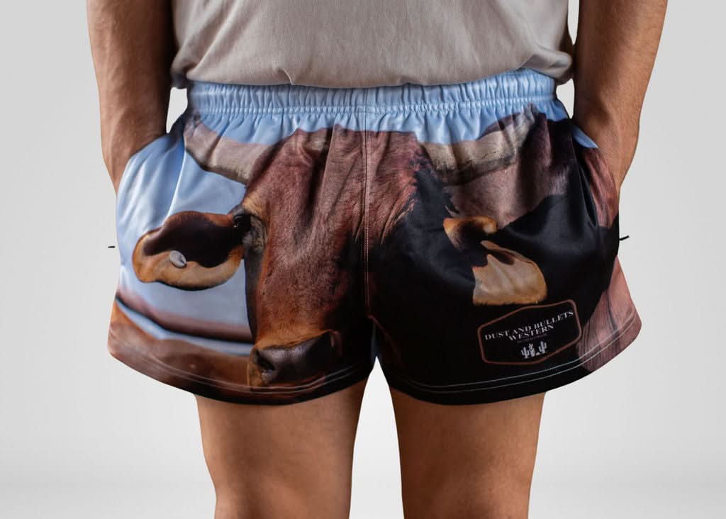 Scrub Bull Western Footy Shorts – Unisex Print