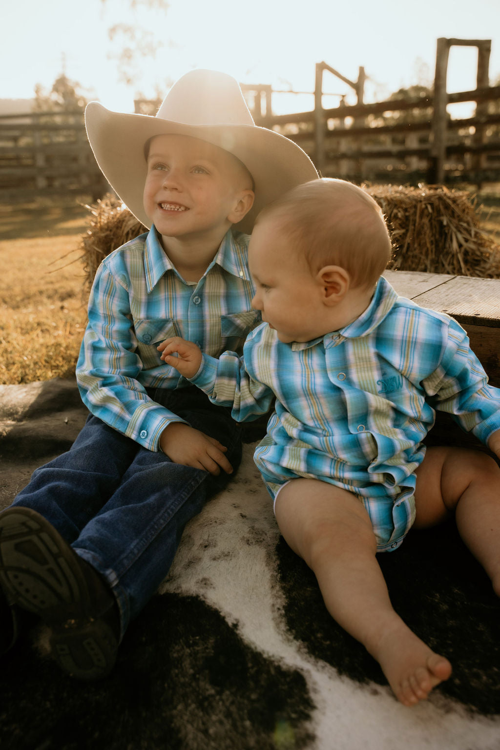 Baby – The River-Gum Blue Green Plaid Arena Romper |Western Cowboy One Piece