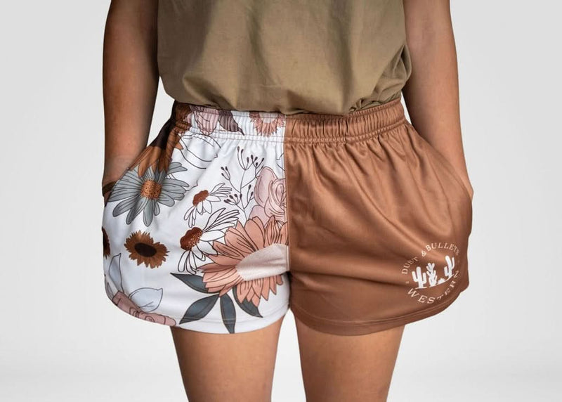 Botanical Western Footy Shorts – Unisex Floral Print
