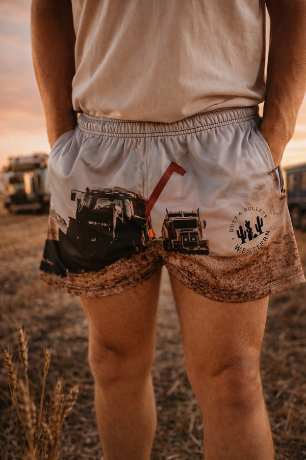 Farming Out West Footy Shorts – Unisex Farm Print