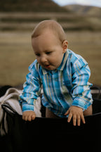 Baby – The River-Gum Blue Green Plaid Arena Romper |Western Cowboy One Piece