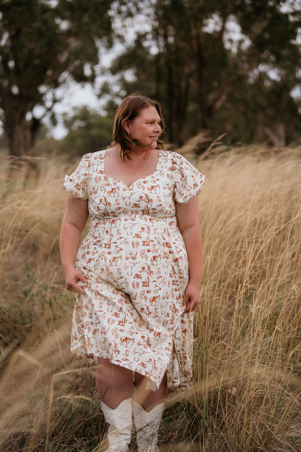 Western Cowgirl Prairie Dress – Country Style Midi – Dust & Bullets Western