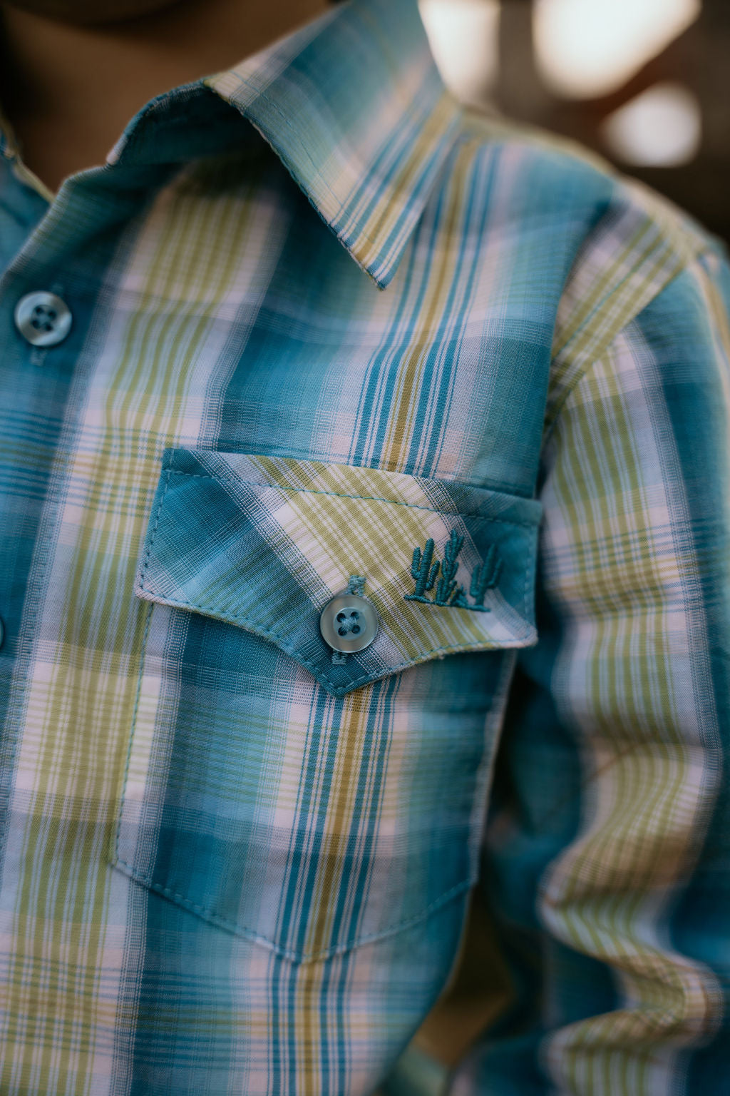 Boys – The River-Gum Blue Green Plaid Arena Shirt | Full Button Cowboy Western Shirt (Kids)