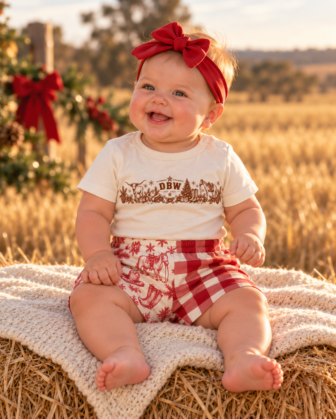 Baby Country Christmas Footy Shorts – Red