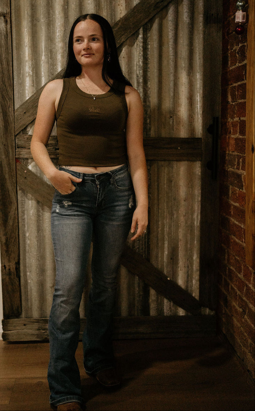 Women's Signature Ribbed Western Style Tank - Chocolate