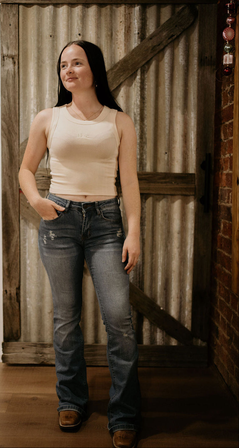 Women's Signature Ribbed Western Style Tank - Butter