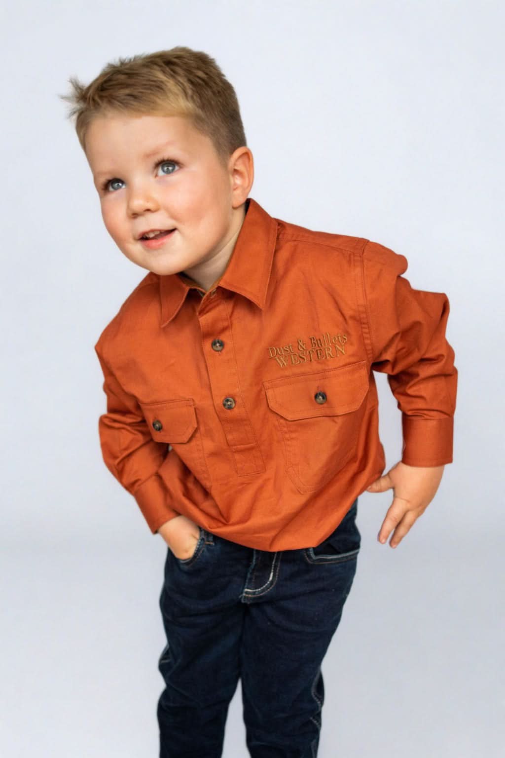 Kids Outback Western Work Shirt in Brown