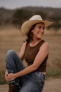Women's Signature Ribbed Western Style Tank - Chocolate