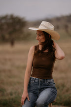 Women's Signature Ribbed Western Style Tank - Chocolate