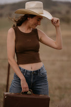 Women's Signature Ribbed Western Style Tank - Chocolate