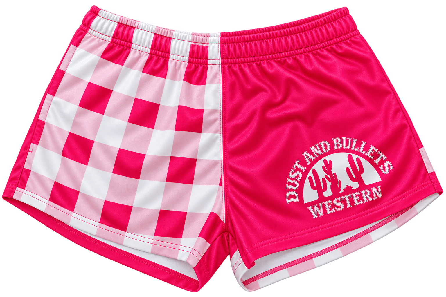 Adults - Pink Check Western Footy Shorts