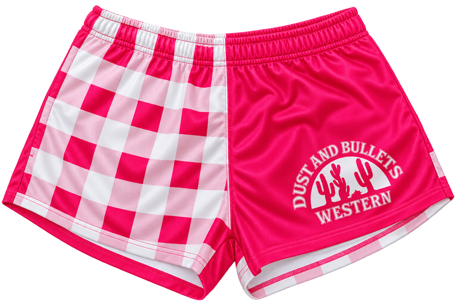 Adults - Pink Check Western Footy Shorts