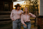 Women’s - Bonnie Lou Pink Gingham Ruffle Arena Shirt | Full Button Cowgirl Western Shirt