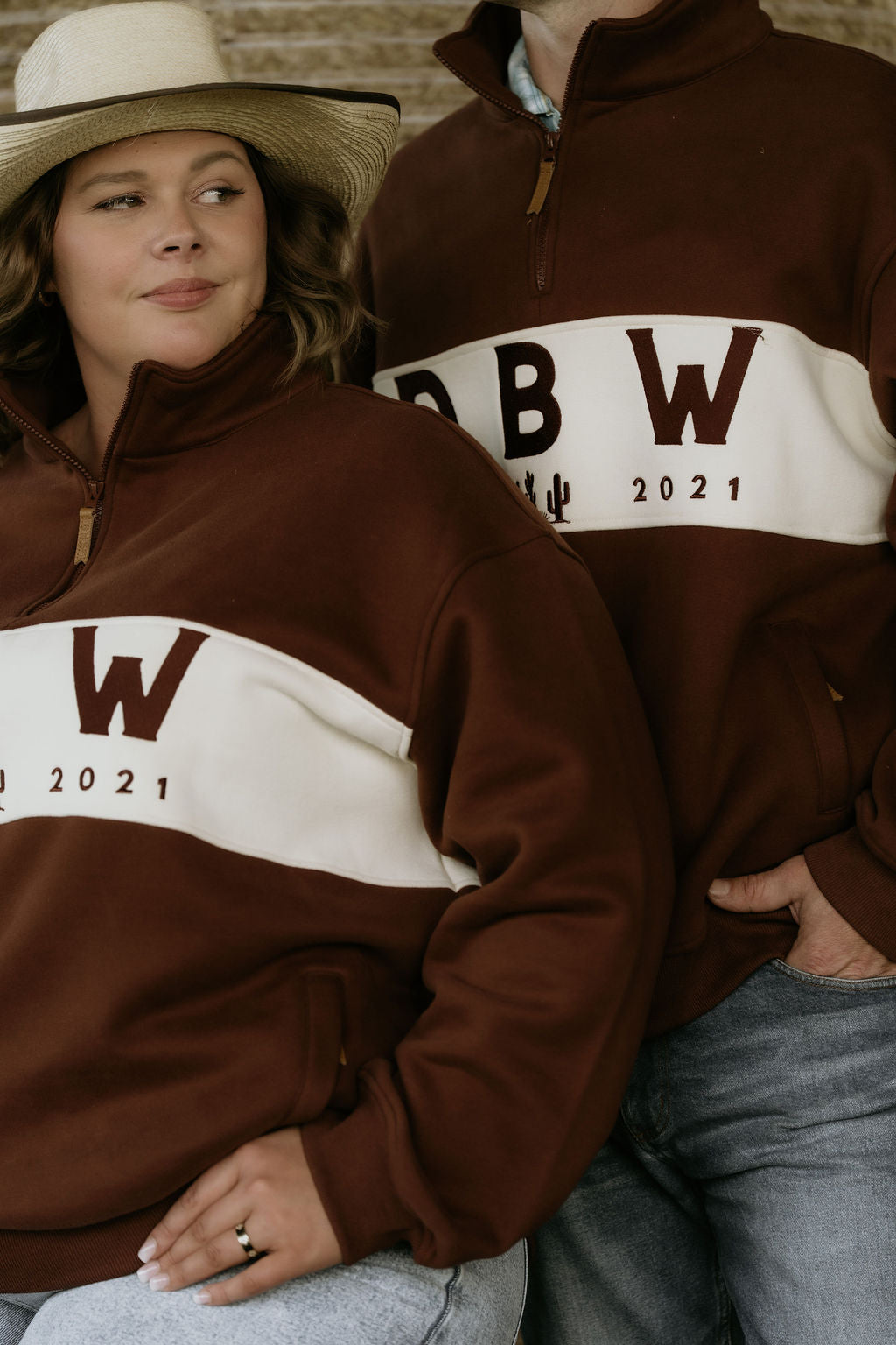 DBW Staple 1/4 Zip Jumper - Brown + Cream