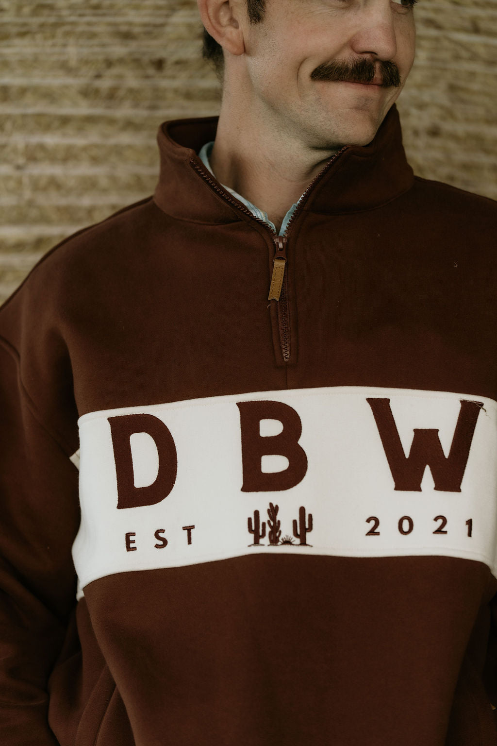 DBW Staple 1/4 Zip Jumper - Brown + Cream