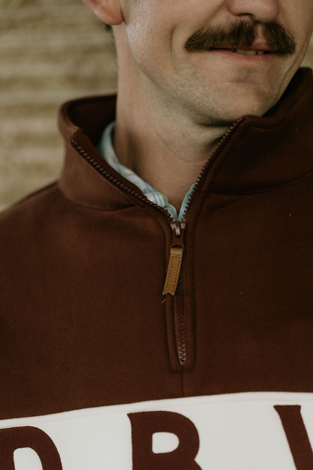 DBW Staple 1/4 Zip Jumper - Brown + Cream