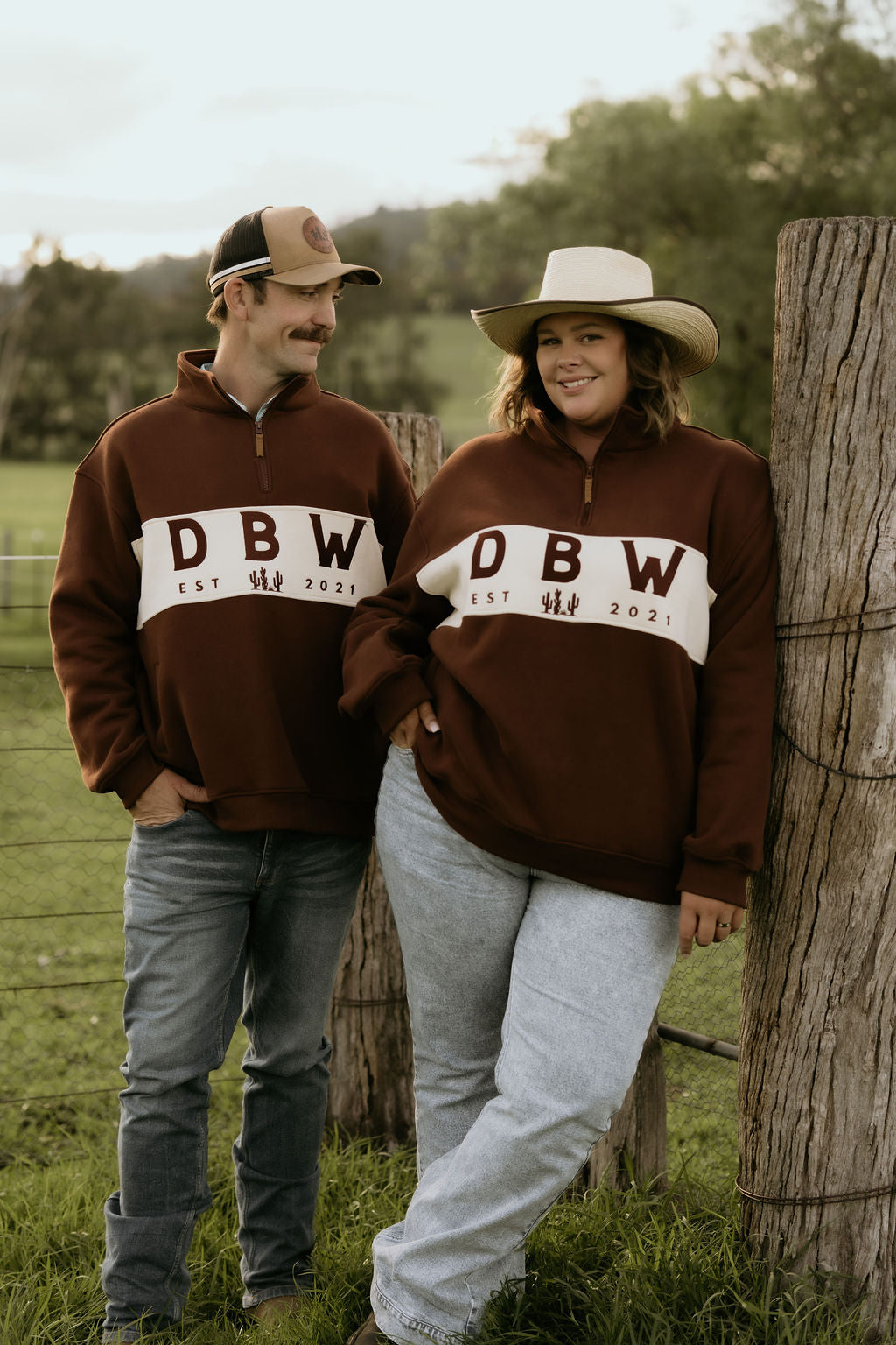 DBW Staple 1/4 Zip Jumper - Brown + Cream
