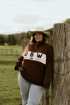 DBW Staple 1/4 Zip Jumper - Brown + Cream
