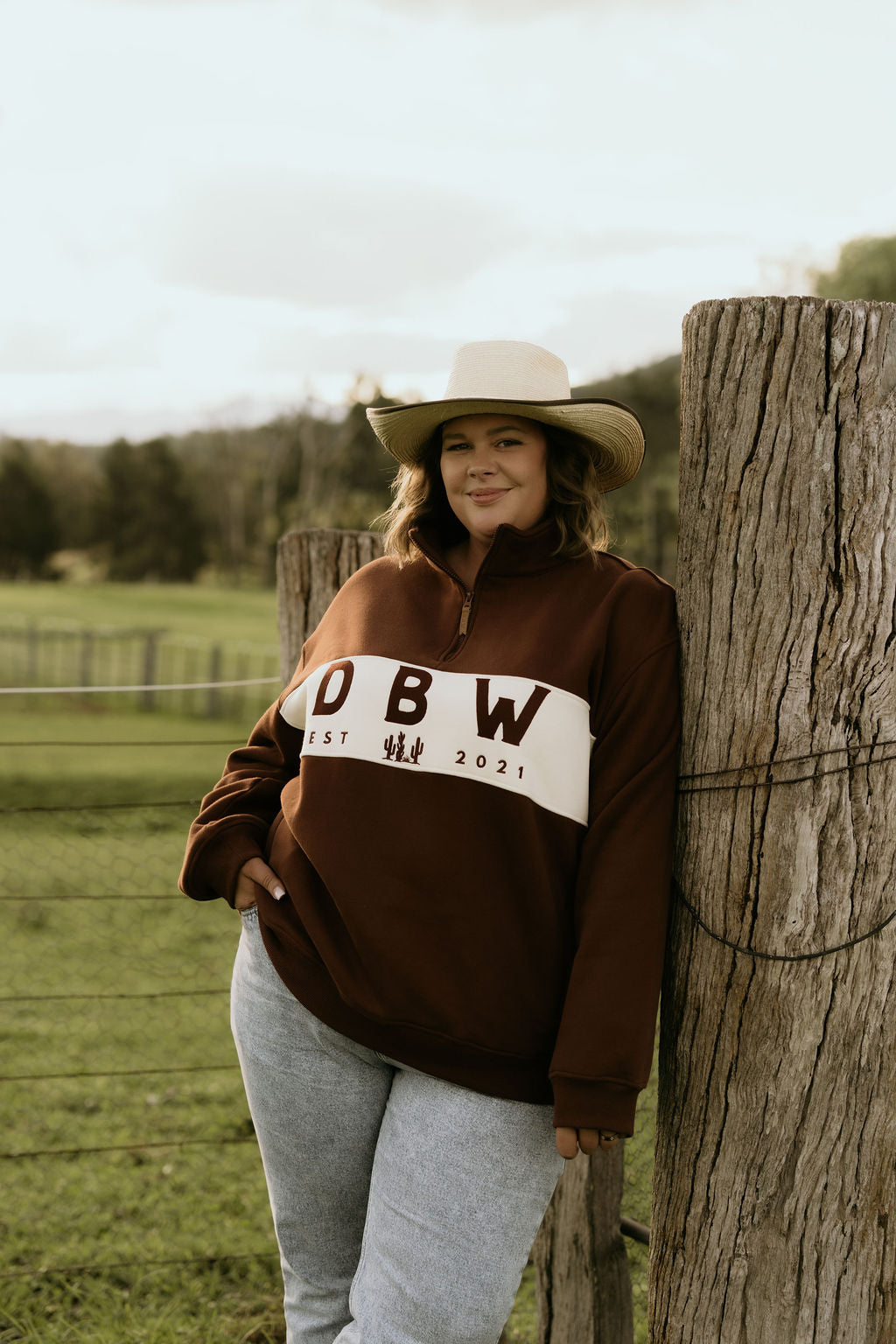 DBW Staple 1/4 Zip Jumper - Brown + Cream
