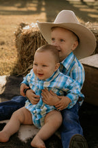 Baby – The River-Gum Blue Green Plaid Arena Romper |Western Cowboy One Piece