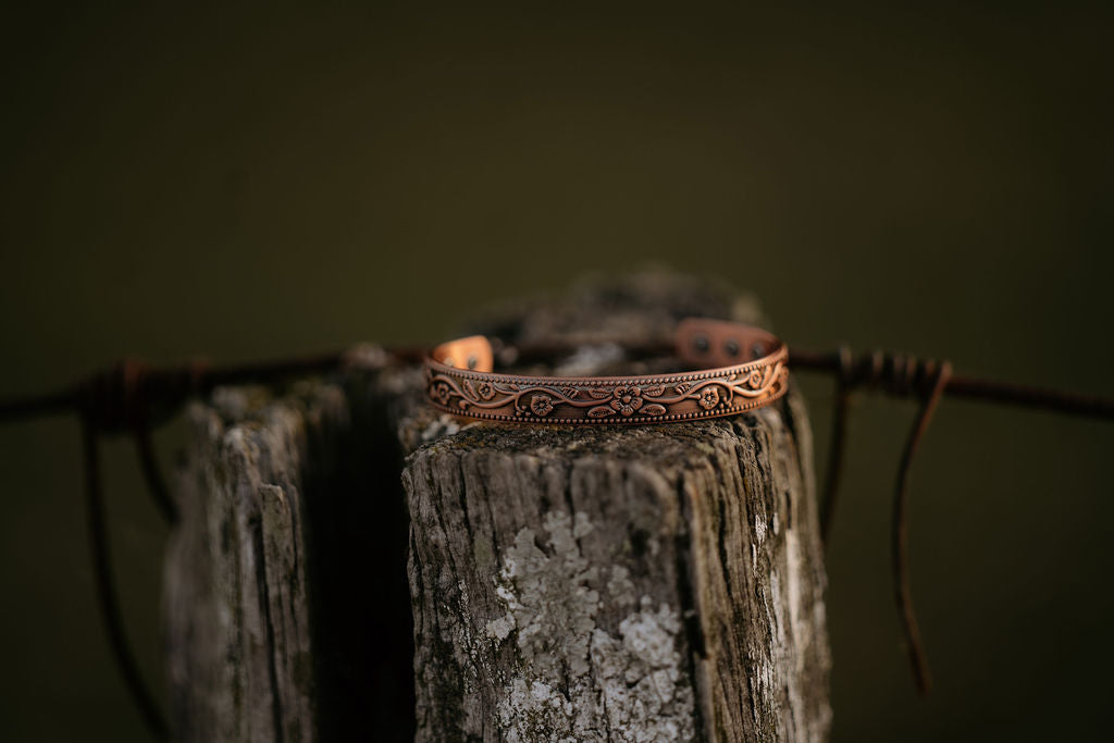 Western Floral Copper Magnetic Cuff Band