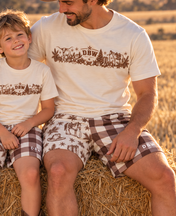 A Country Christmas Matching Set – Brown (Tee + Footy Shorts)