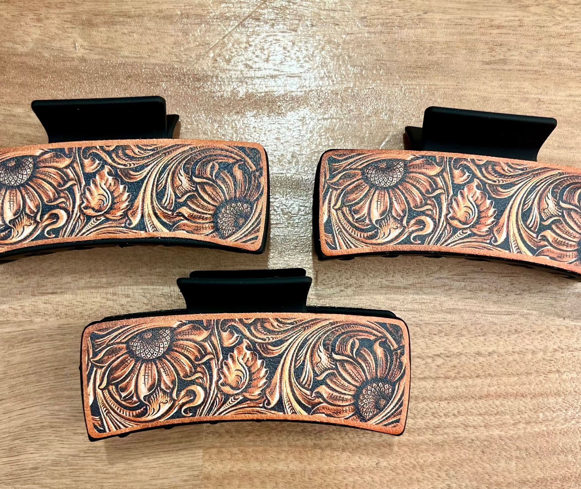 Tooled leather vintage Claw Clip