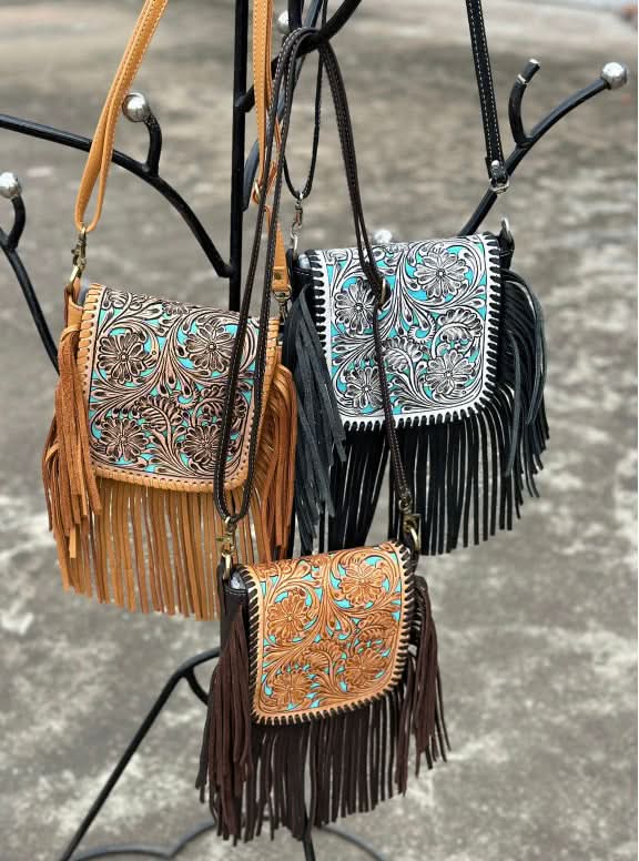 The Dolly Turquiose Leather Tooled Bag