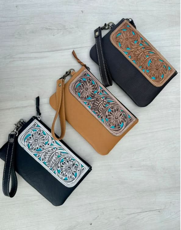 Indigo Hand Tooled Clutch