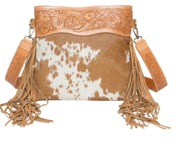 Brandy Cowhide and Leather Sling Bag
