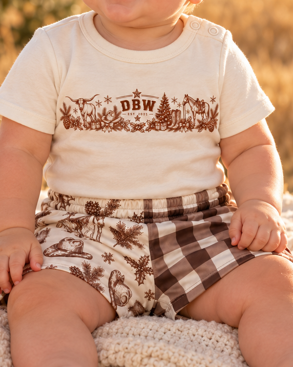 Baby Country Christmas Footy Shorts – Brown