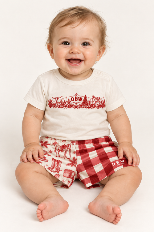 Baby Country Christmas Footy Shorts – Red